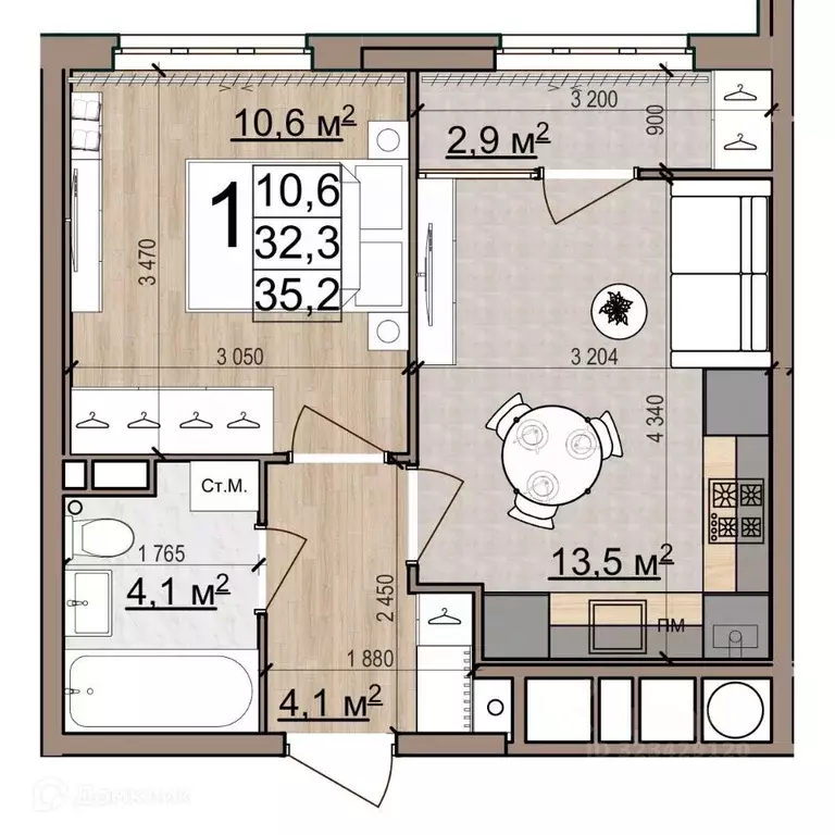 1-к кв. Рязанская область, Рязань Еврокласс жилой комплекс (35.2 м) - Фото 1