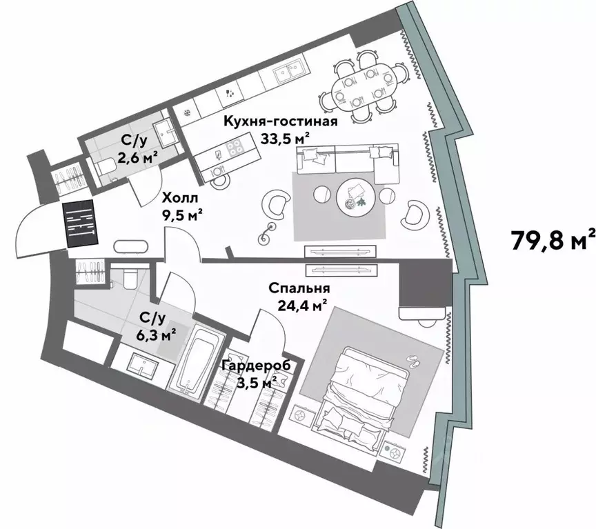 2-к кв. Свердловская область, Екатеринбург ул. Бориса Ельцина (79.8 м) - Фото 0