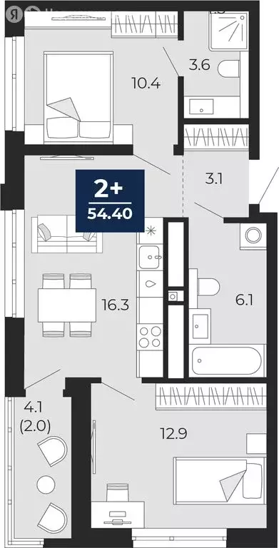 2-комнатная квартира: Тюмень, проезд Капитана Куликова, 3 (56.5 м) - Фото 0