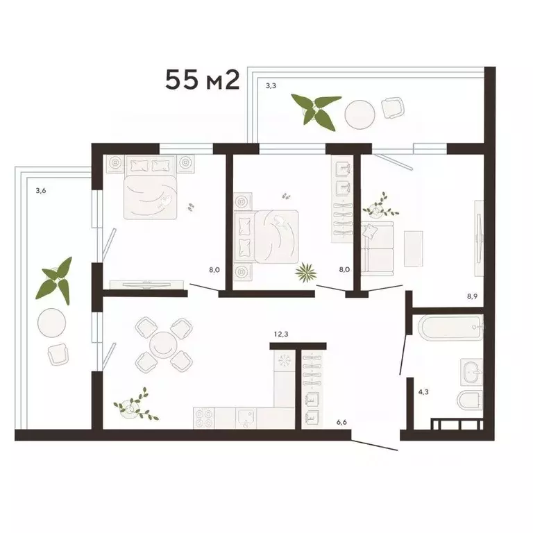 3-к кв. Приморский край, Владивосток Луговая ул. (55.0 м) - Фото 1