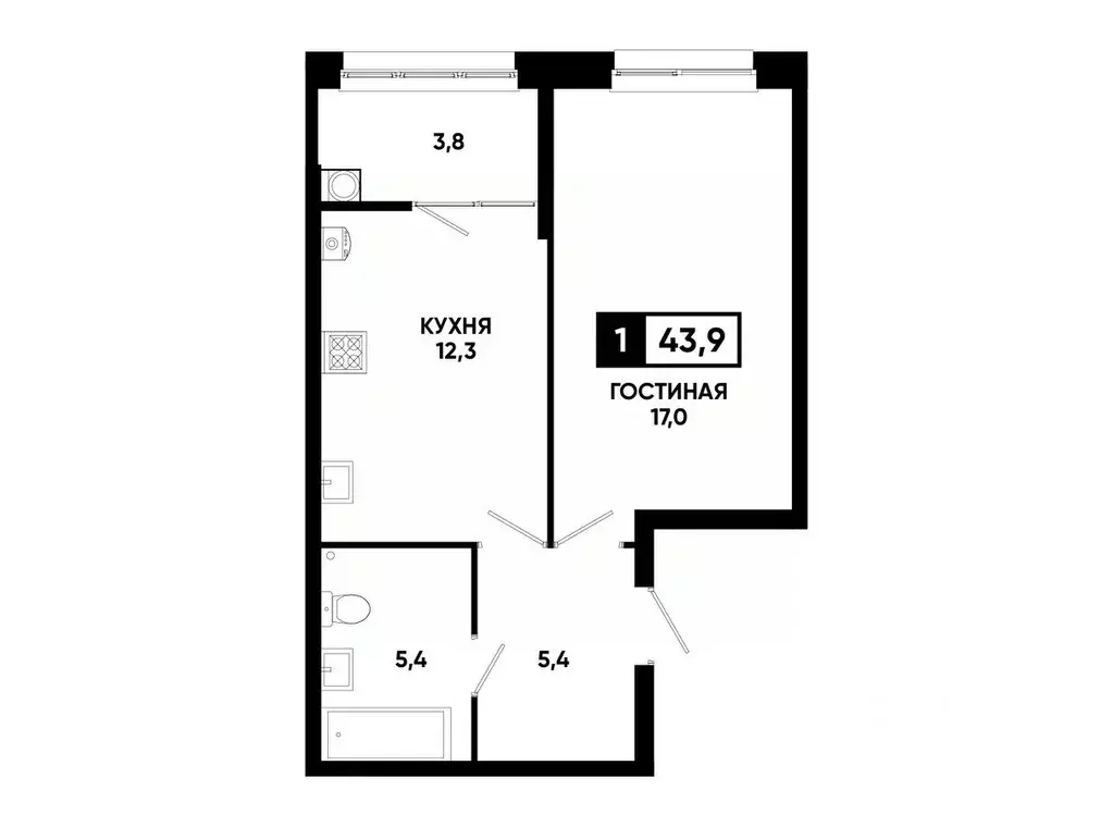 1-к кв. Ставропольский край, Ставрополь ул. Андрея Голуба, 12к8 (43.9 ... - Фото 0