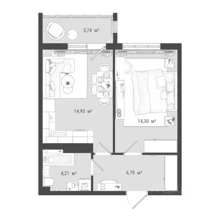 2-к кв. Томская область, Томск ул. Войкова, 51/1 (44.1 м) - Фото 0