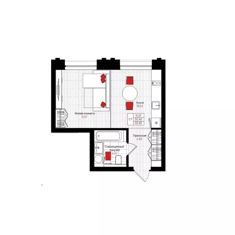 Студия Татарстан, Казань Лето жилой комплекс (30.4 м) - Фото 1