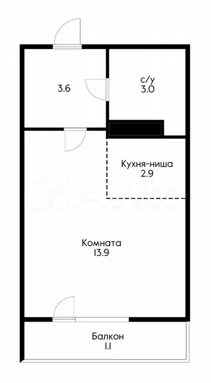 Квартира-студия, 25 м, 8/16 эт. - Фото 0