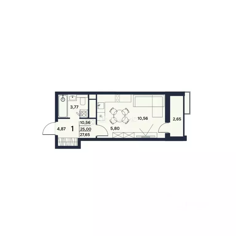 Студия Пензенская область, Пенза проезд Электрический, 7 (27.65 м) - Фото 2