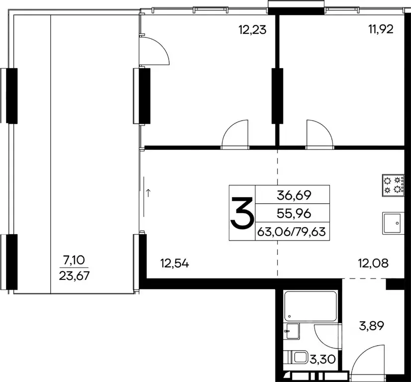 3-к кв. Крым, Алушта муниципальный округ, пос. Семидворье  (79.63 м) - Фото 1