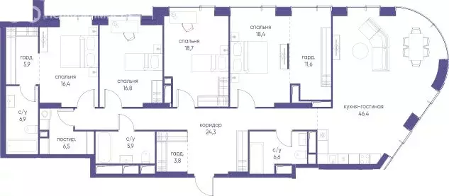 4-комнатная квартира: Москва, улица Сергея Макеева, 7с4 (188.1 м) - Фото 1