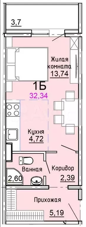 Квартира-студия, 32,3 м, 6/17 эт. - Фото 0