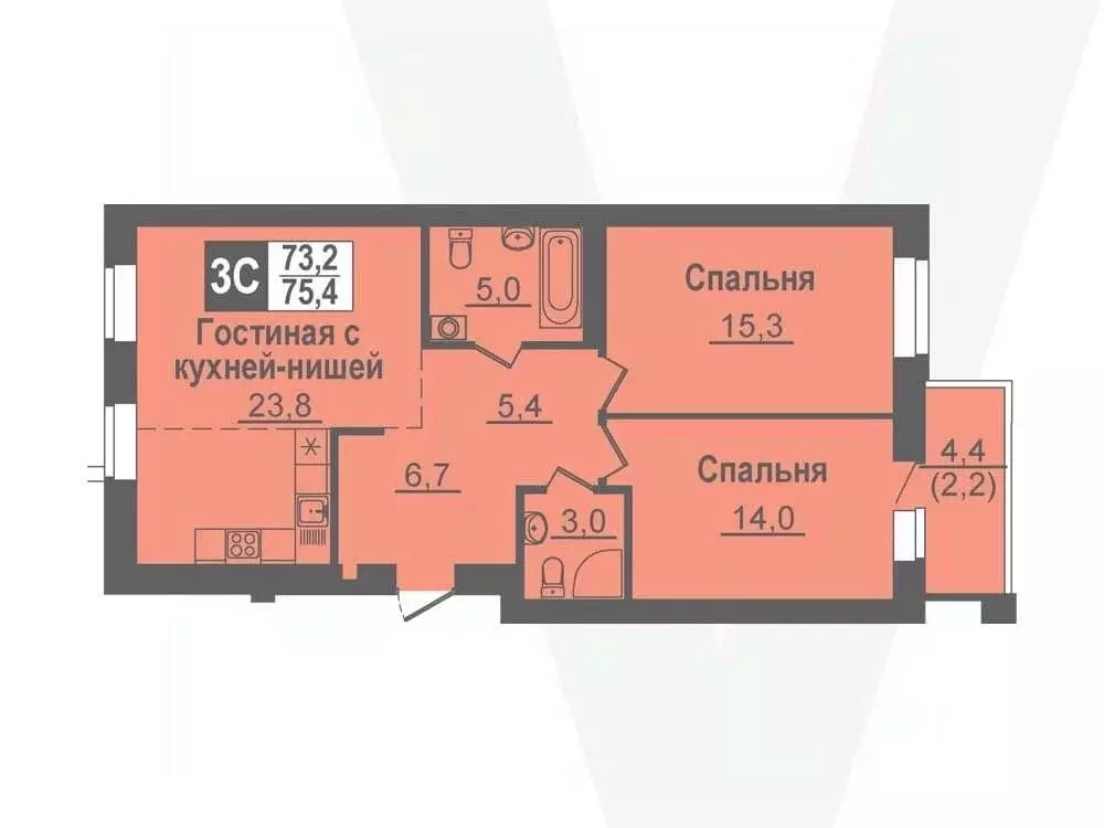 3-к кв. Новосибирская область, Кольцово рп ул. Благовещенская, 2 (75.4 ... - Фото 0