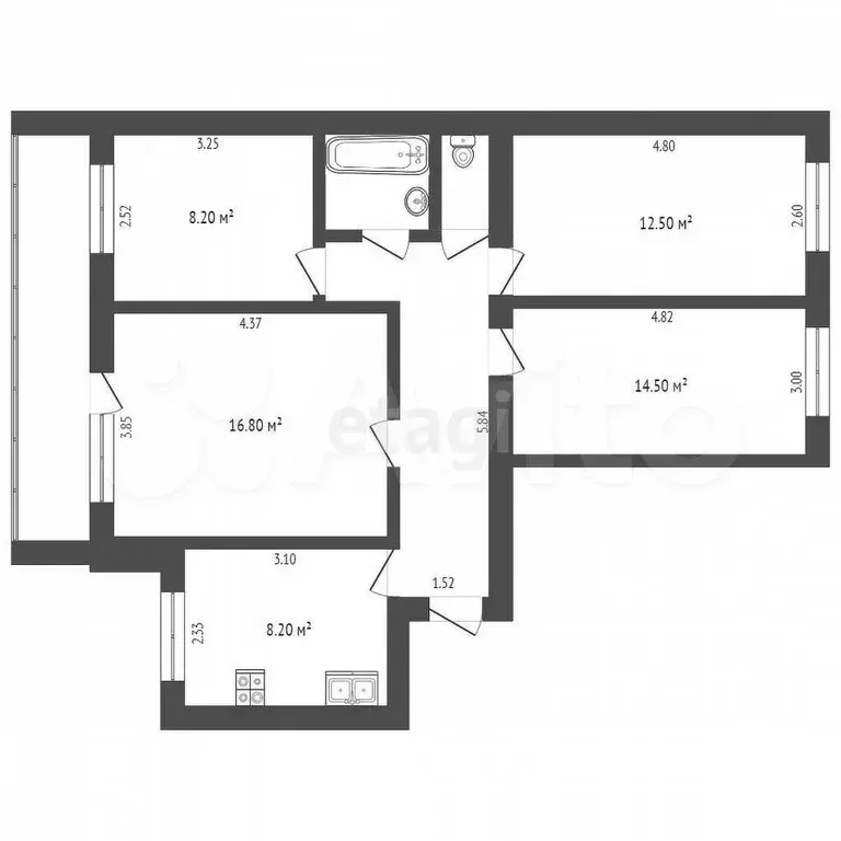 4-к. квартира, 81 м, 9/9 эт. - Фото 0