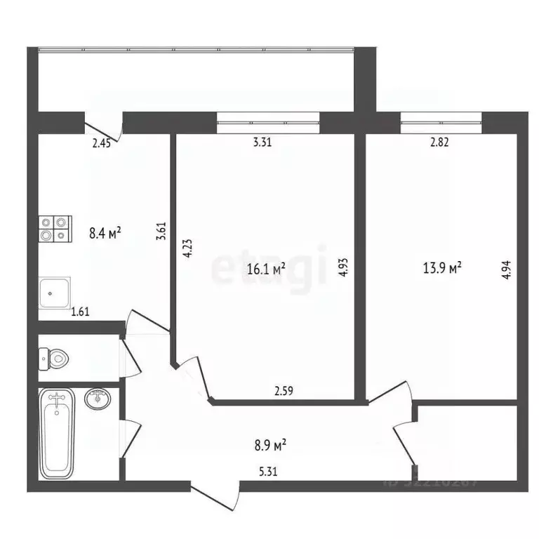 2-к кв. Татарстан, Набережные Челны 27-й комплекс, 27 (52.2 м) - Фото 2
