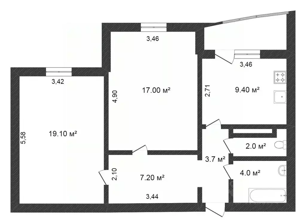 2-к кв. Тюменская область, Тюмень ул. Николая Семенова, 25к1 (62.3 м) - Фото 2