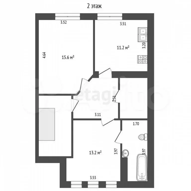 2-к. квартира, 69,4 м, 2/2 эт. - Фото 1