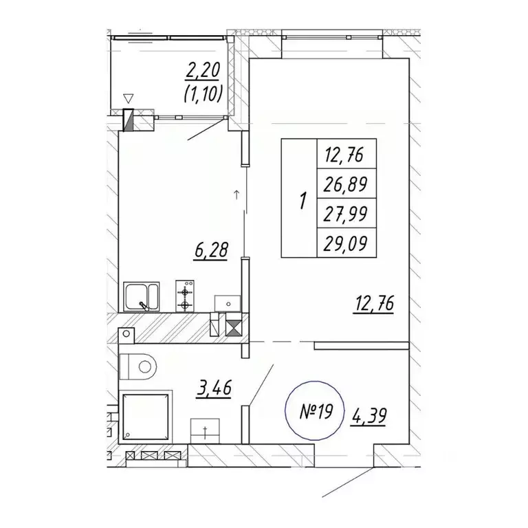 1-к кв. Калининградская область, Зеленоградск  (29.09 м) - Фото 1