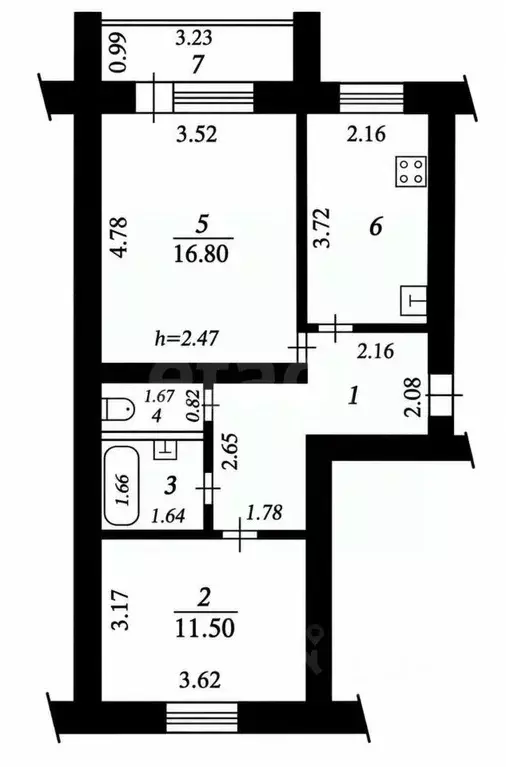 2-к кв. Чувашия, Чебоксары Промышленная ул., 2 (49.6 м) - Фото 2