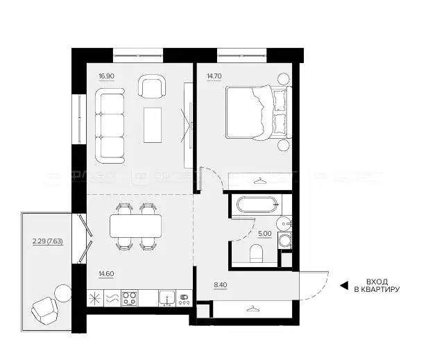 1-комнатная квартира: Казань, улица Габдуллы Тукая (64.77 м) - Фото 1