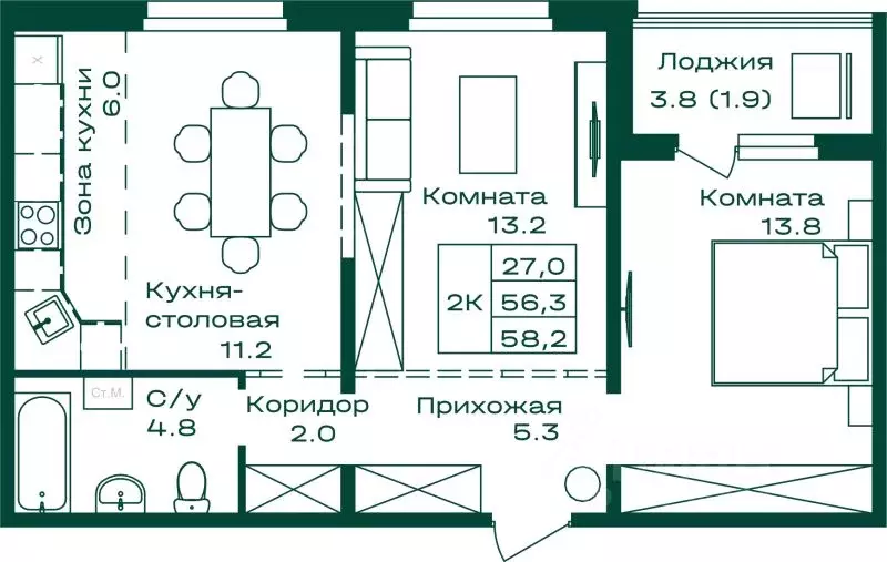 2-к кв. Алтай, Майминский район, с. Майма Алтайская ул., 2к6 (58.2 м) - Фото 1