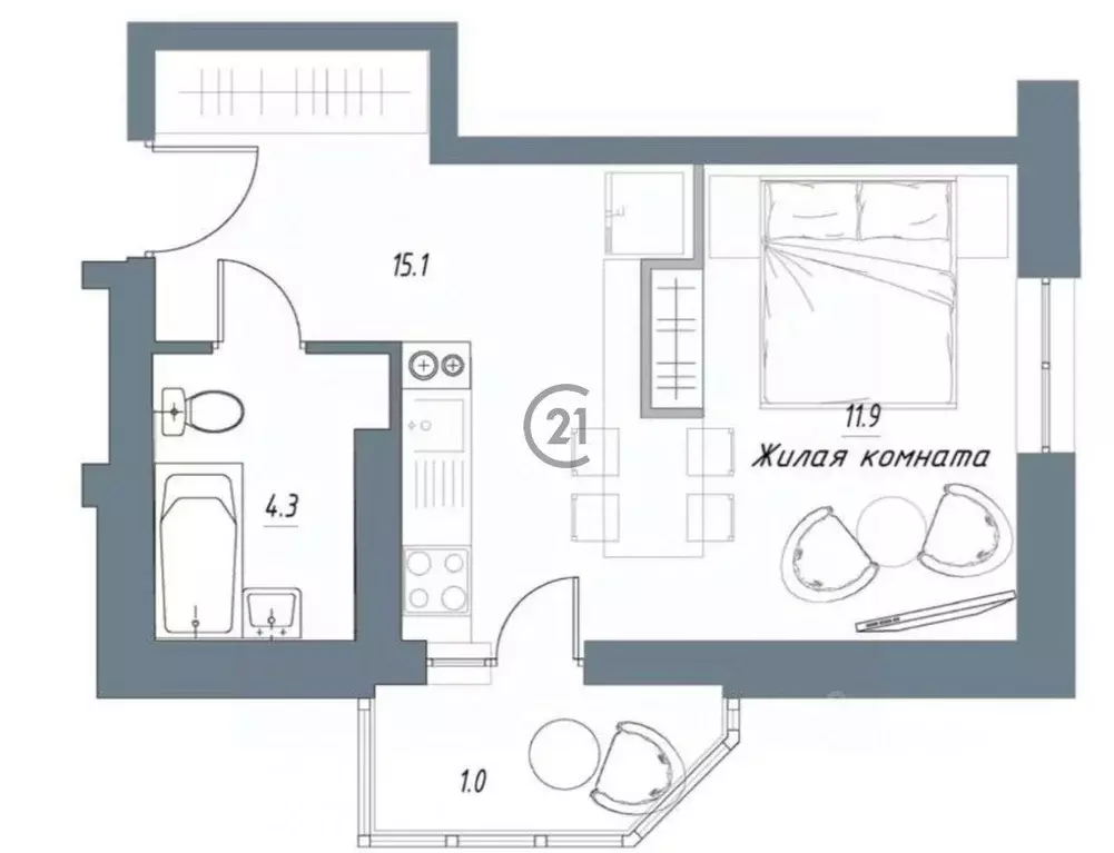 1-к кв. Тамбовская область, Тамбов Свободная ул., 4к4 (32.7 м) - Фото 2