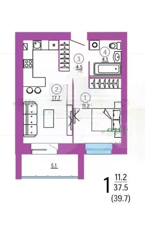 1-к кв. Брянская область, Брянск Красноармейская ул., 119 (40.0 м) - Фото 2
