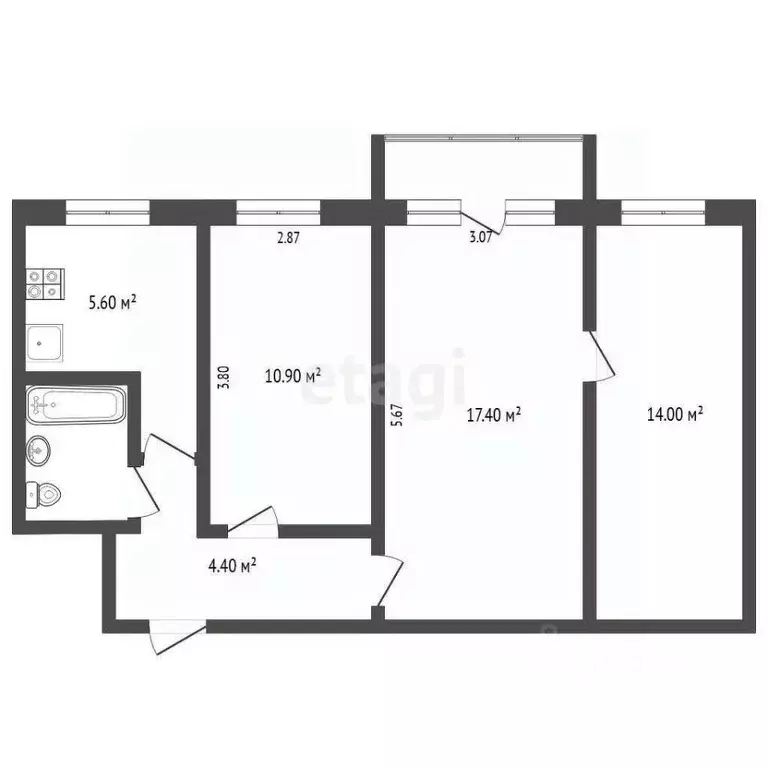3-к кв. Тюменская область, Тюмень Фабричная ул., 17 (57.3 м) - Фото 2