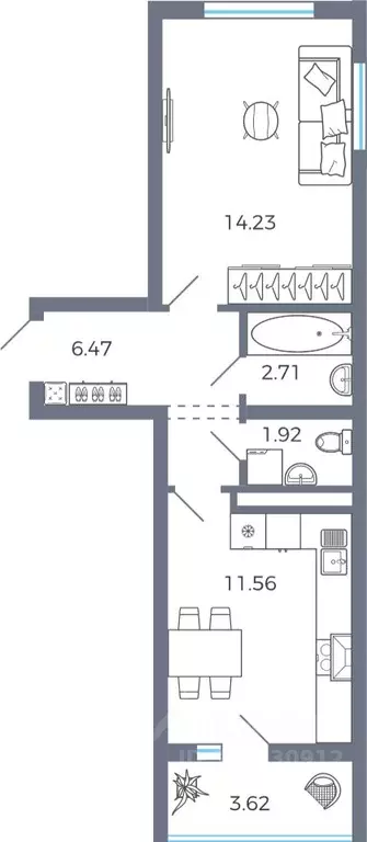 1-к кв. Самарская область, Волжский район, Лопатино с/пос, пос. ... - Фото 2