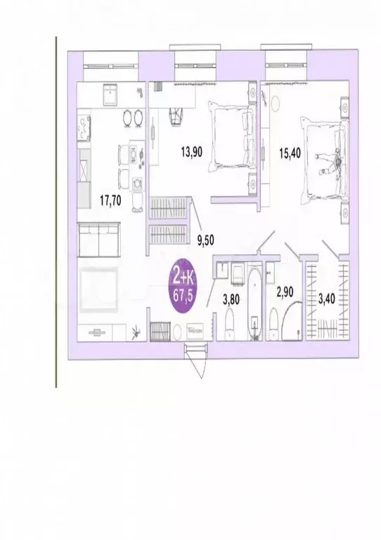 3-к. квартира, 67,5 м, 2/4 эт. - Фото 1