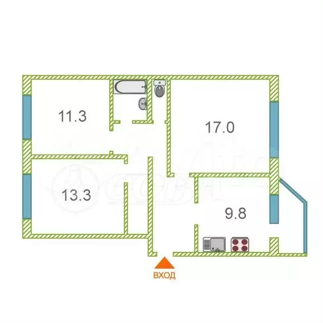 3-к. квартира, 69,1 м, 4/5 эт. - Фото 1