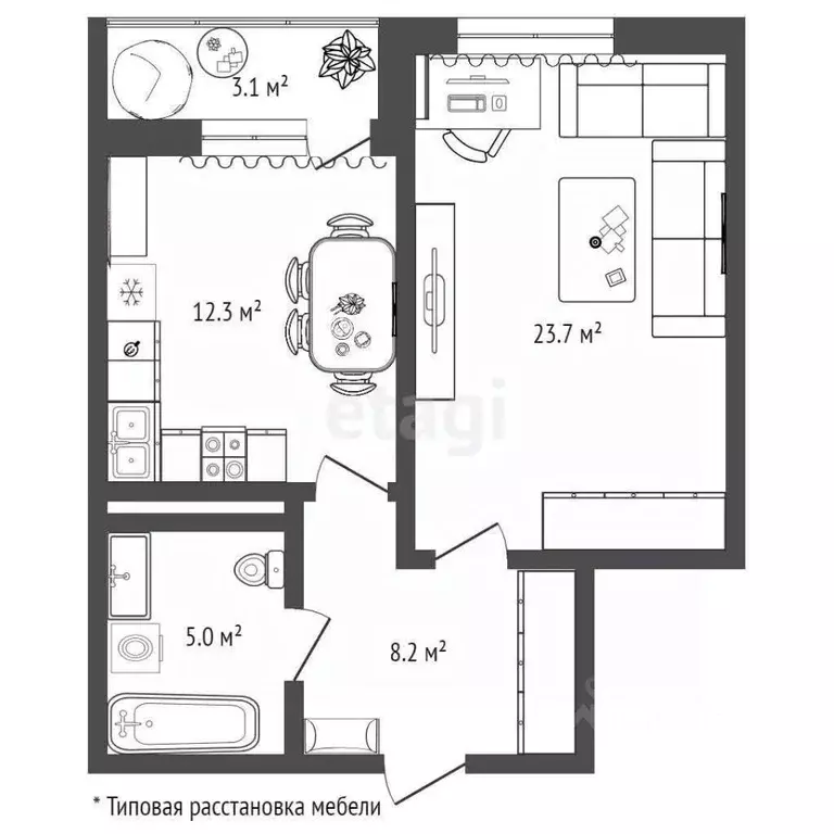 1-к кв. Тюменская область, Тюмень Широтная ул., 191 (48.3 м) - Фото 1