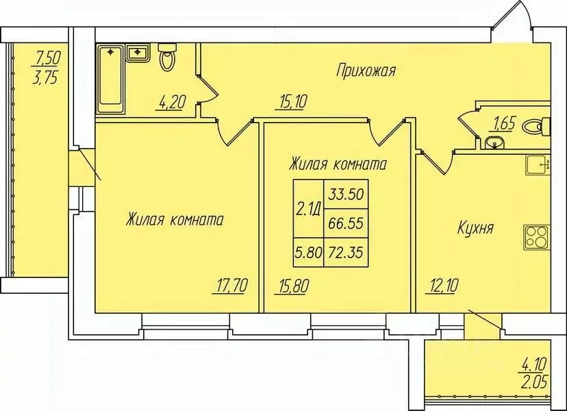 2-к кв. Чувашия, Чебоксары ул. Анатолия Игумнова, 28 (72.35 м) - Фото 0