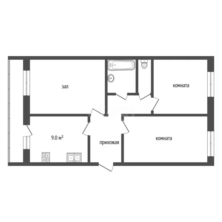 Квартира, 3 комнаты, 67.3 м - Фото 0
