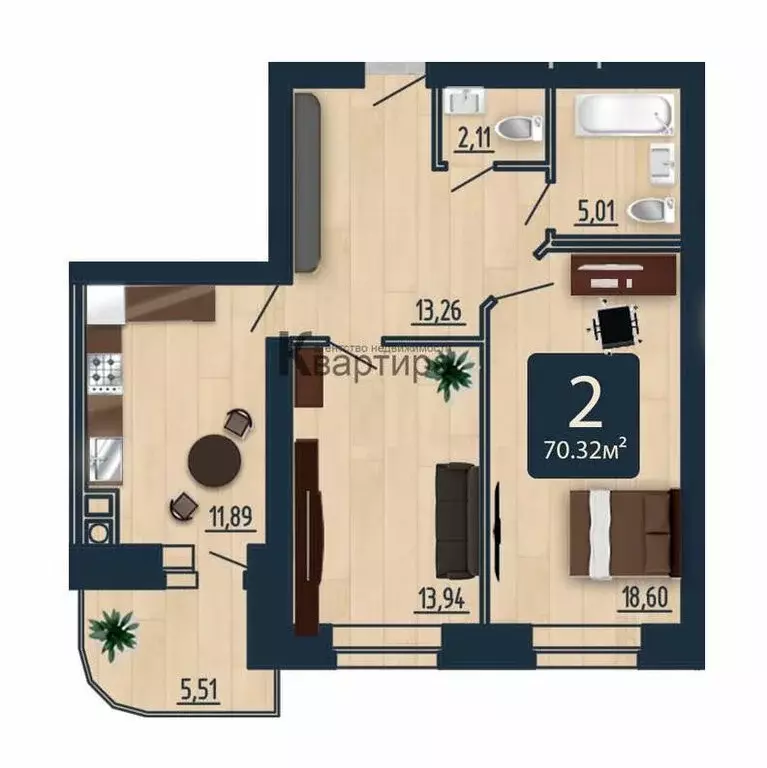 2-комнатная квартира: Смоленск, улица Попова, 30 (70.32 м) - Фото 1