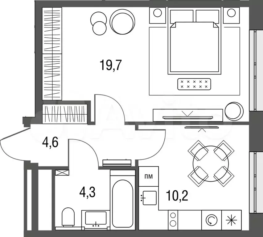 1-к. квартира, 38,8 м, 7/7 эт. - Фото 0