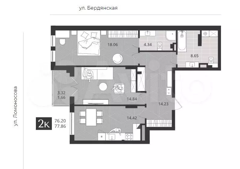 2-к. квартира, 76,2 м, 1/4 эт. - Фото 1