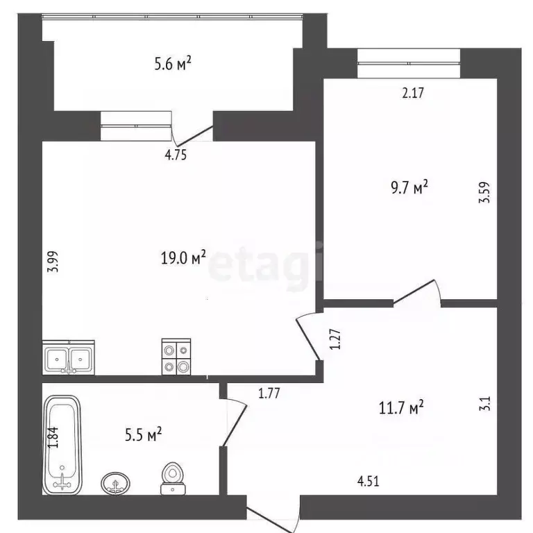 1-к кв. Тюменская область, Тюмень Широтная ул., 209 (47.0 м) - Фото 1