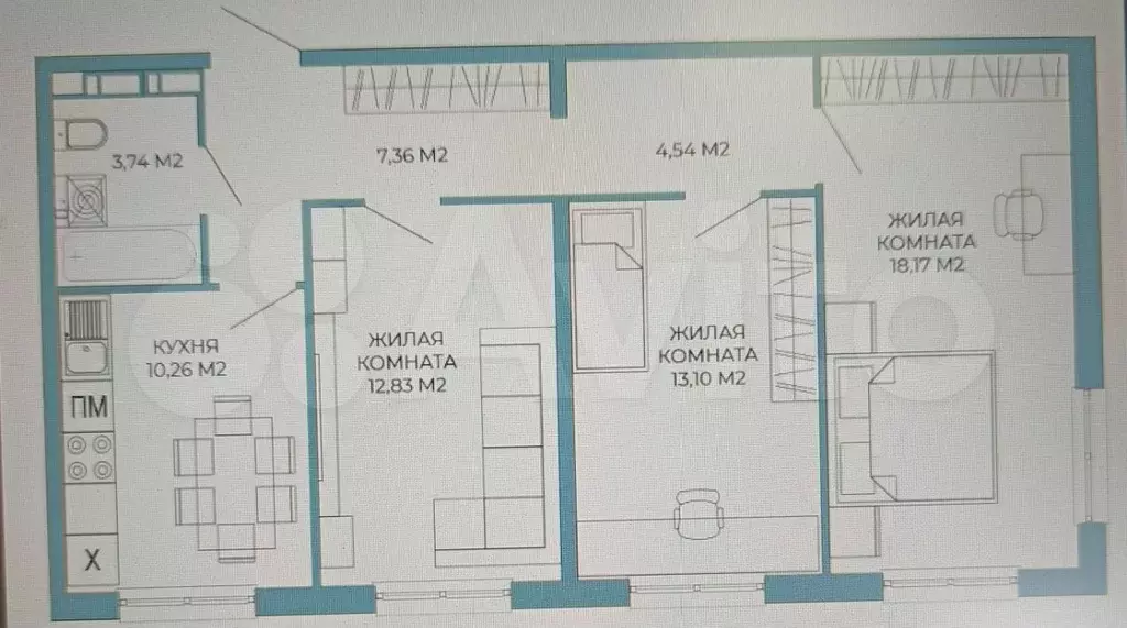 3-к. квартира, 70 м, 9/18 эт. - Фото 0