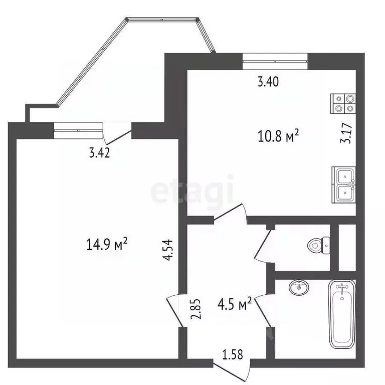 1-к кв. Москва Братиславская ул., 27К1 (34.3 м) - Фото 1