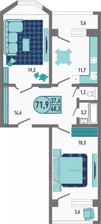 2-к кв. Липецкая область, Липецк Минская ул., 4Ак1 (71.9 м) - Фото 1