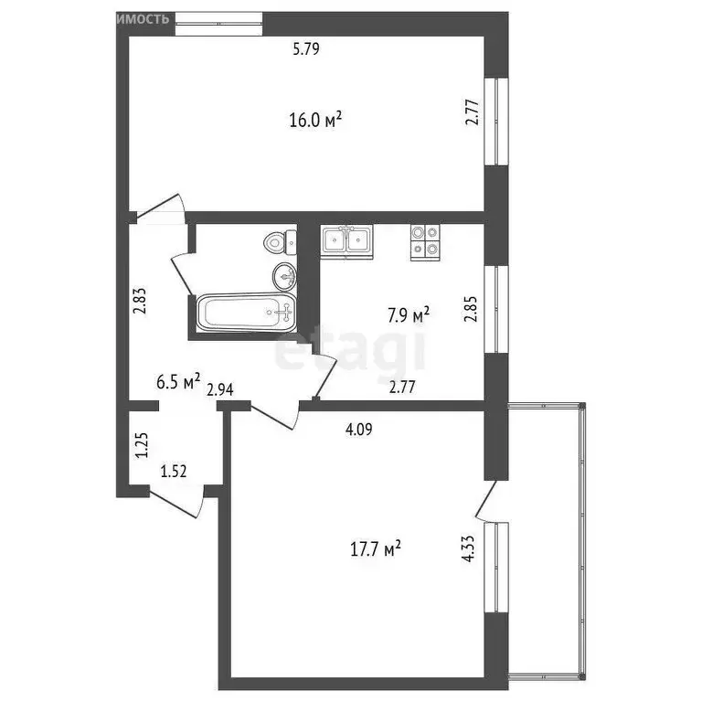 2-комнатная квартира: Новокузнецк, улица Звездова, 22Б (51 м) - Фото 0