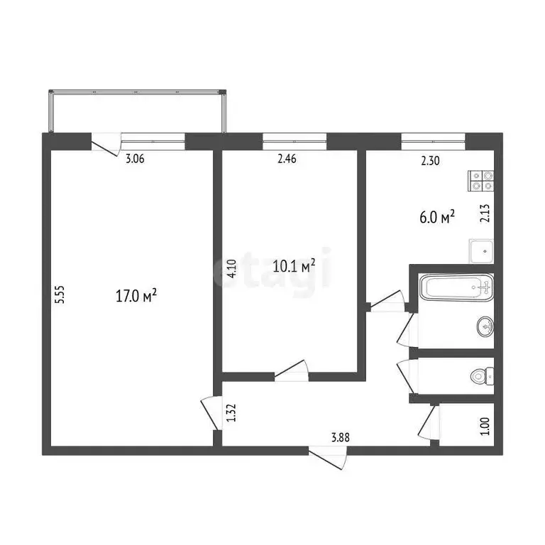 2-комнатная квартира: Тюмень, улица Котовского, 52Б (43.1 м) - Фото 1