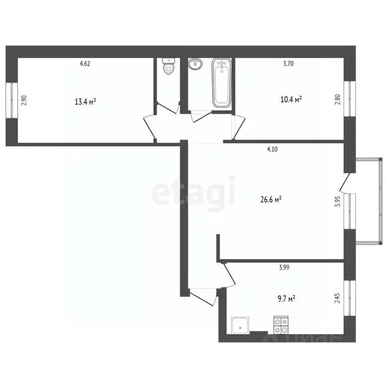 3-к кв. Камчатский край, Елизово ул. Рябикова, 40А (63.8 м) - Фото 2