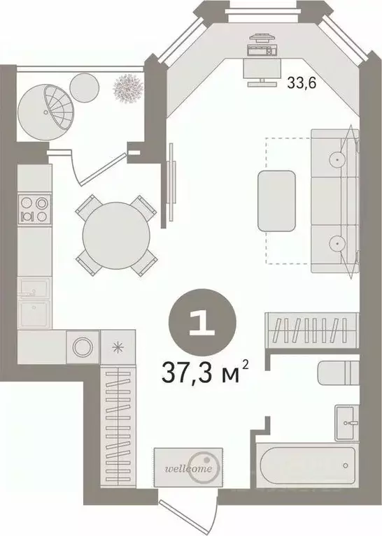1-к кв. Свердловская область, Екатеринбург ул. Бисертская, 34 (37.3 м) - Фото 1