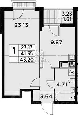 Квартира, 1 комната, 45 м - Фото 1
