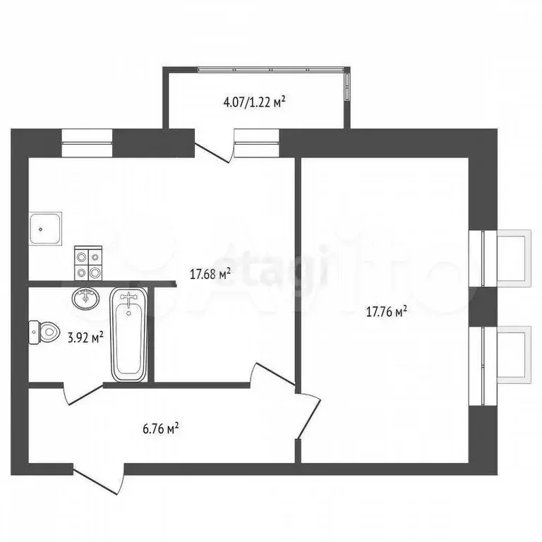 1-к. квартира, 46,6 м, 3/3 эт. - Фото 0