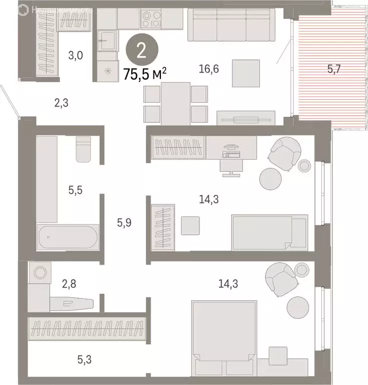 2-комнатная квартира: Екатеринбург, улица Советских Женщин (75.5 м) - Фото 1