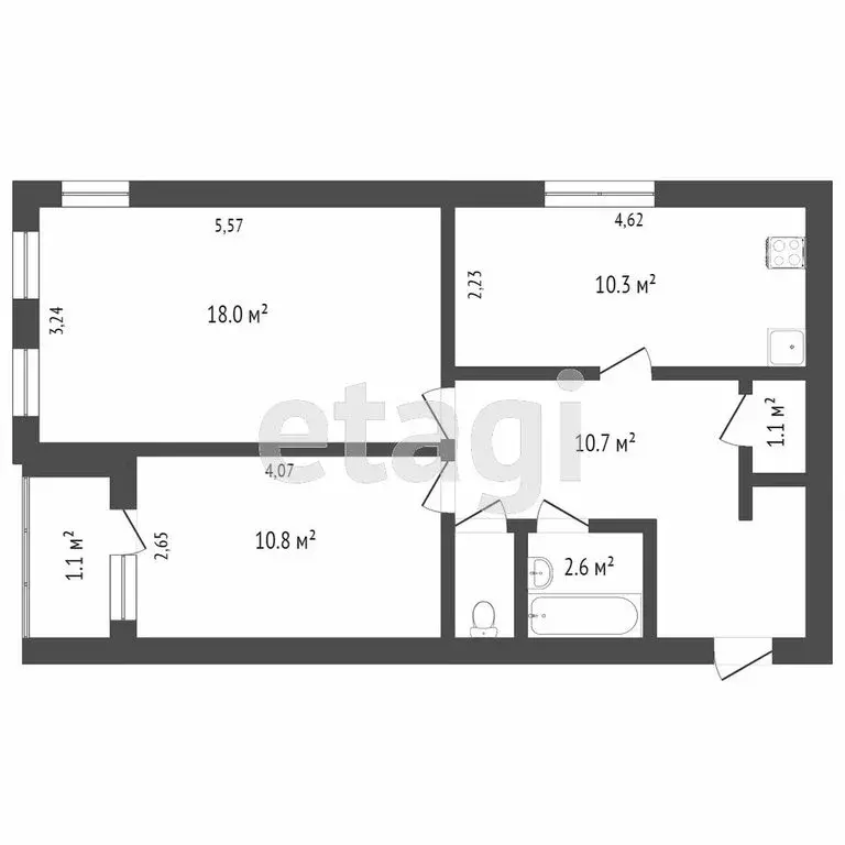 2-комнатная квартира: Тверь, проспект Николая Корыткова, 28 (53.5 м) - Фото 1