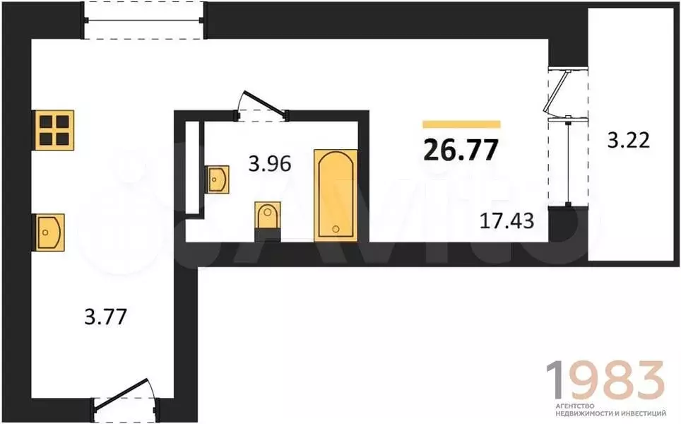 Квартира-студия, 26,8 м, 5/28 эт. - Фото 0