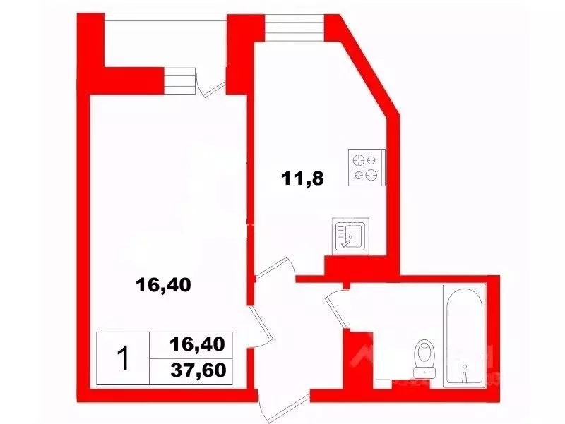 1-к кв. Ленинградская область, Мурино Всеволожский район, пл. ... - Фото 2