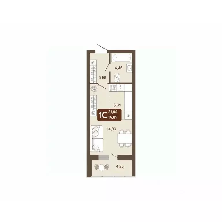 Студия Кемеровская область, Кемерово 58В мкр, 1 (31.06 м) - Фото 1