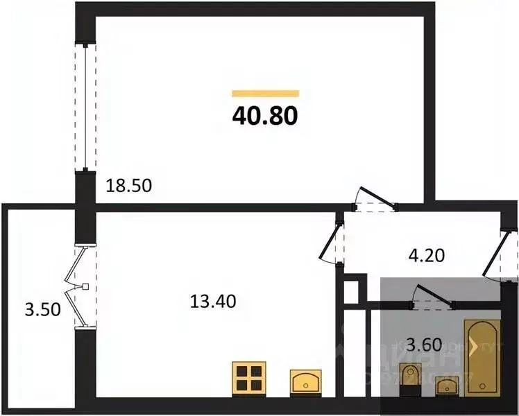 1-к кв. Воронежская область, Новоусманский район, пос. Отрадное ул. ... - Фото 0