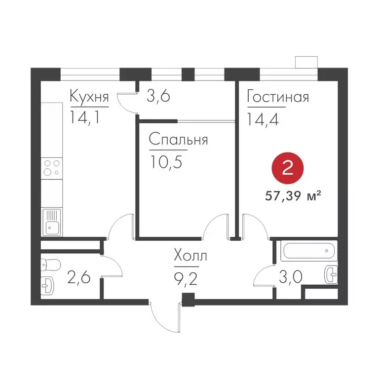 2-комнатная квартира: Самара, проспект Масленникова, 14А (57.39 м) - Фото 1